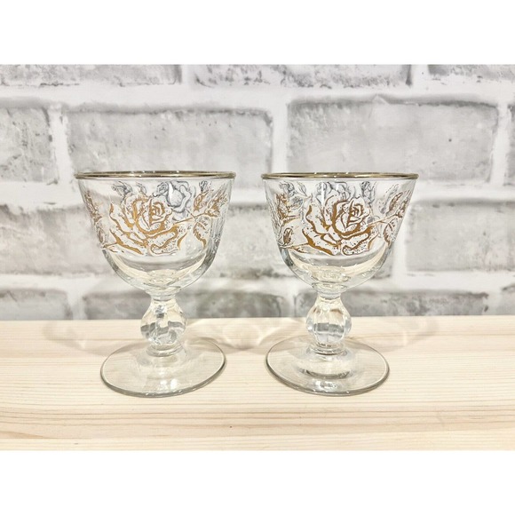 Libbey Other - Set Of 2 Libbey Barware Rose Bouquet Champagne Sherbit Glasses 4 3/8” Tall 1960